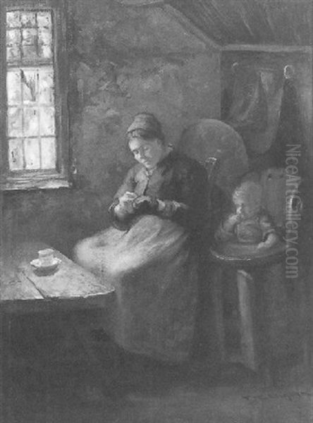 Dutch Interior Oil Painting by Mary Ella Dignam