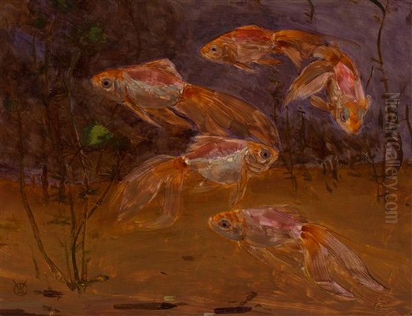 Goldfish In The Aquarium Oil Painting by Gerrit Willem Dijsselhof