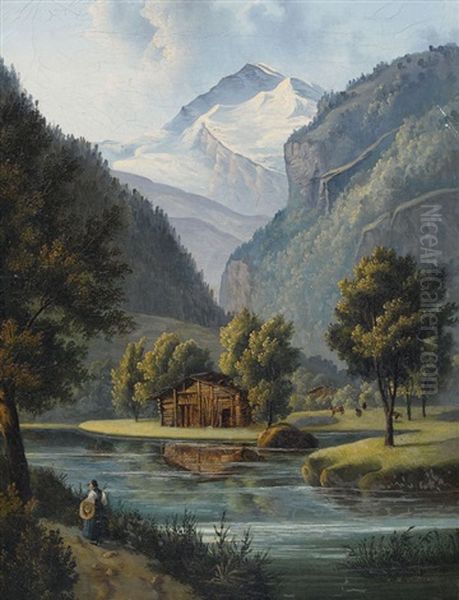 Lauterbrunnental Mit Jungfrau Oil Painting by Johann Rudolf Dill