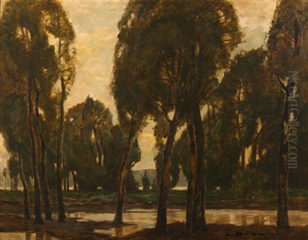 Trees On A Wet Meadow Oil Painting by Ludwig Dill