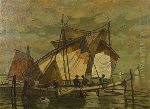 Fischerboote Vor Der Kuste Oil Painting by Ludwig Dill