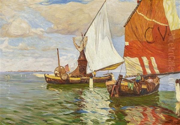 Fischer In Der Lagune Vor Venedig Oil Painting by Ludwig Dill