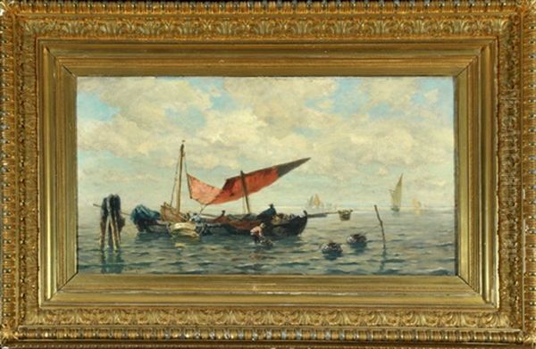 Fischer Mit Boot Beim Einholen Ihres Fangs Oil Painting by Ludwig Dill