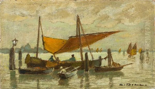 Fischerboote In Der Lagune Vor Venedig Oil Painting by Ludwig Dill