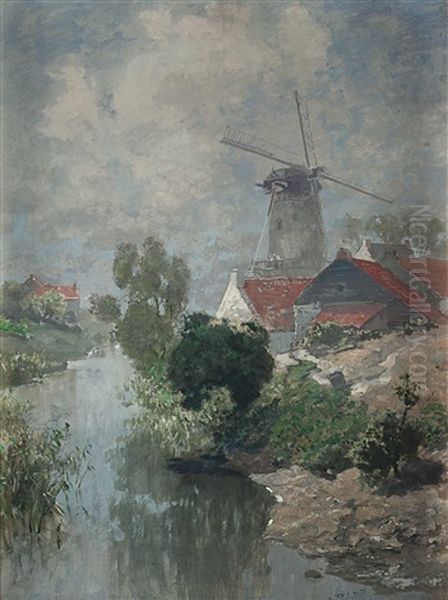 Dorf Mit Muhle An Einem Kleinen Fluss Oil Painting by Ludwig Dill