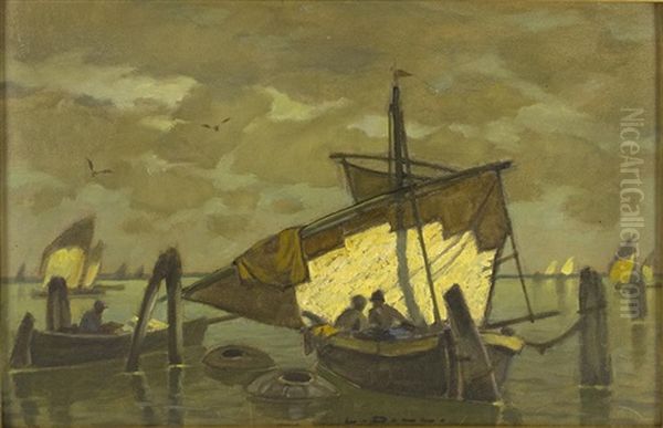 Fischerboot Venedig. Blick In Die Lagune Von Venedig Mit Booten by Ludwig Dill