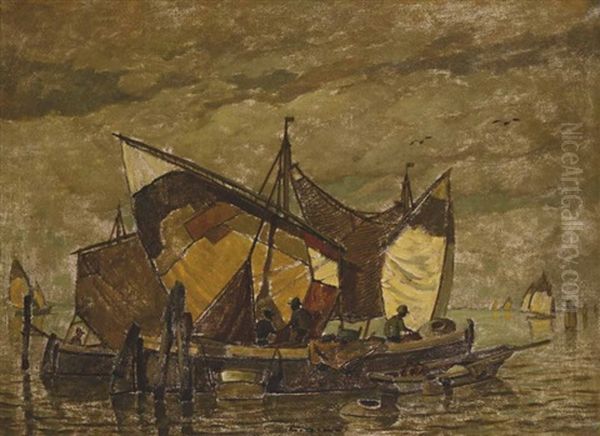 Fischerboote In Der Lagune Von Venedig Oil Painting by Ludwig Dill