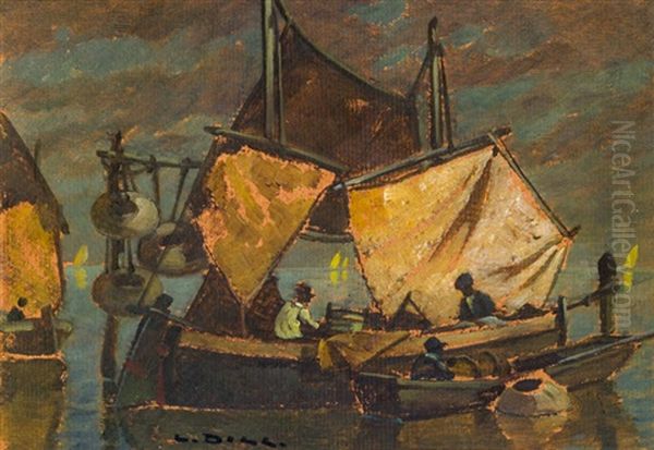 Segelboote Oil Painting by Ludwig Dill