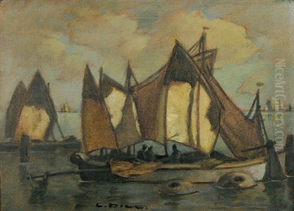 Schiffs-gruppe (chioggia) Oil Painting by Ludwig Dill