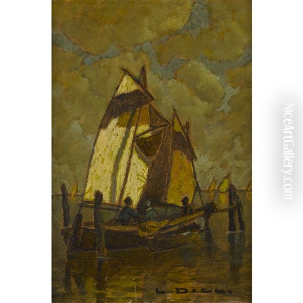 Segelboot Im Hafen Oil Painting by Ludwig Dill