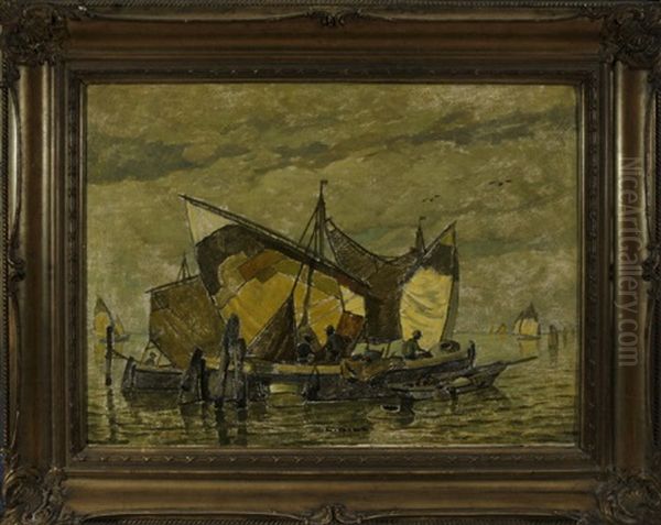 Fischerboote In Einem Italienischen Hafen Oil Painting by Ludwig Dill