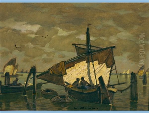 Fishing Boats In Venice Oil Painting by Ludwig Dill