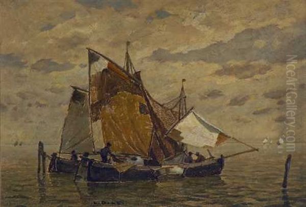 Venezianische Fischerboote In Der Lagune Oil Painting by Ludwig Dill