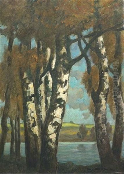 Birken Am See Oil Painting by Ludwig Dill