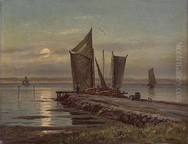 A Sunset In The Pier Oil Painting by Ludwig Dill