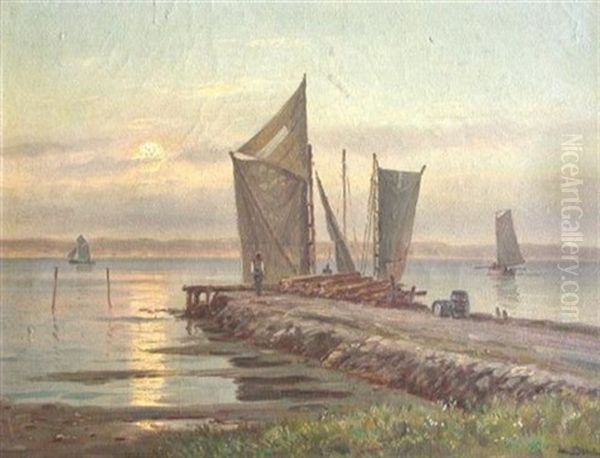 Sunset On The Quay Oil Painting by Ludwig Dill