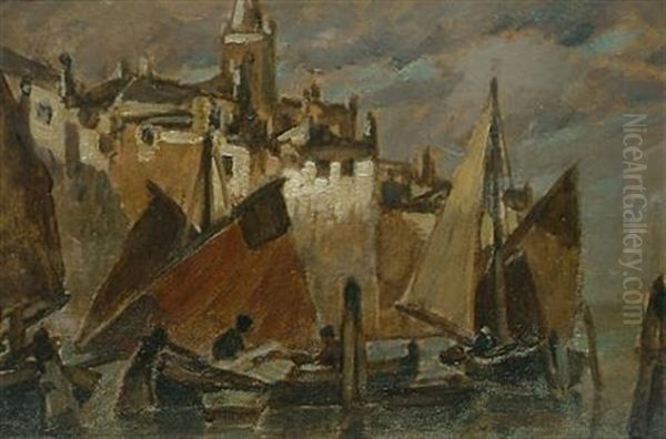 Down At The Harbour Oil Painting by Ludwig Dill