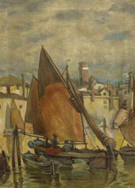 Fischerboote Im Hafen Oil Painting by Ludwig Dill