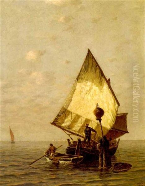 Fishing Boats In The Venetian Lagoon Oil Painting by Ludwig Dill