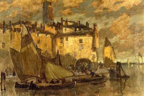 Dammerung Im Hafen Von Chioggia Oil Painting by Ludwig Dill