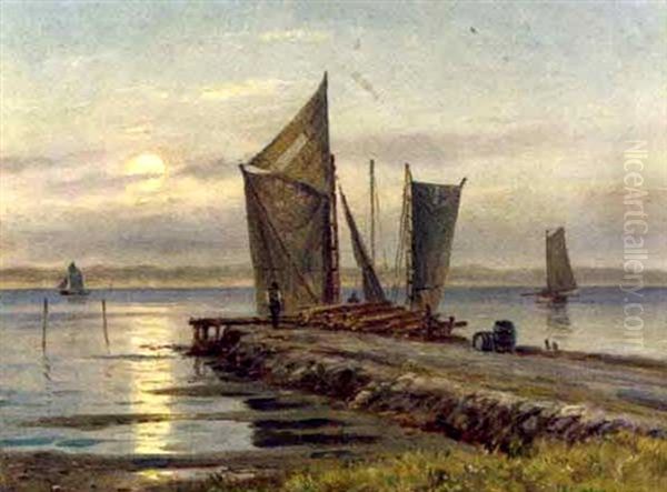 Sunset On The Quay Oil Painting by Ludwig Dill