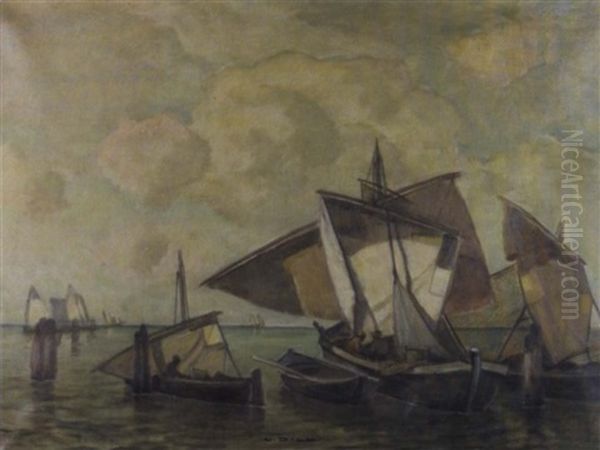 Fischerboote Mit Geblahten Segeln by Ludwig Dill