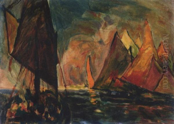 Segelboote Am Abend Oil Painting by Ludwig Dill