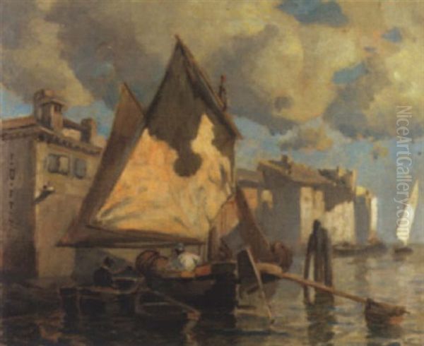 Segelboote Vor Einer Stadt Oil Painting by Ludwig Dill