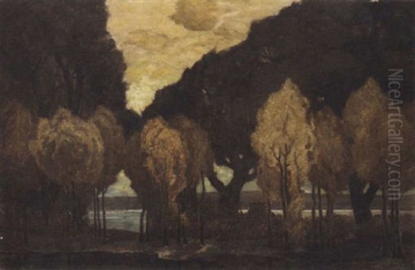 A Wood By A Lake Oil Painting by Ludwig Dill