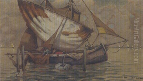 Fischerboot Beim Auslegen Des Netzes Oil Painting by Ludwig Dill