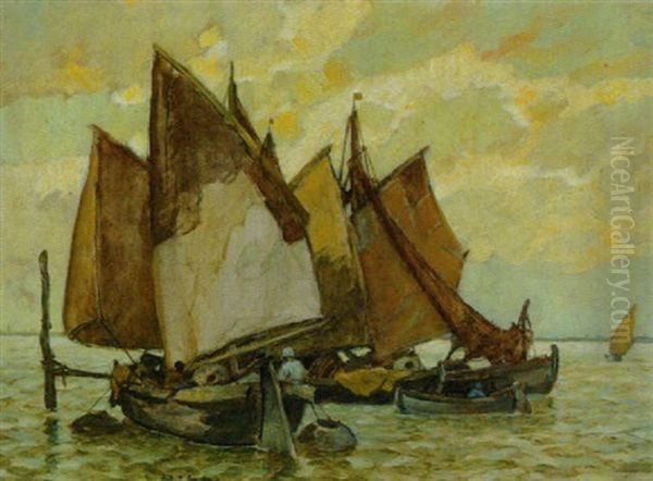 Fischerboote Bei Palestrina Oil Painting by Ludwig Dill