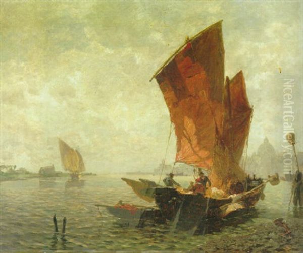 Fischerboote In Der Venezianischen Lagune Bei Chioggia Oil Painting by Ludwig Dill