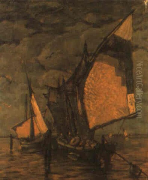 Schiffe In Der Lagune Oil Painting by Ludwig Dill