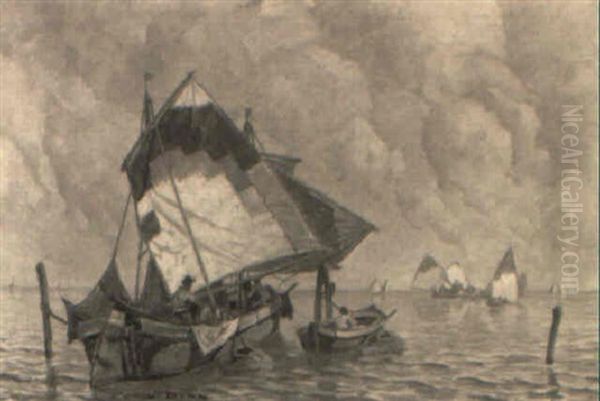 Fishing Boats Oil Painting by Ludwig Dill