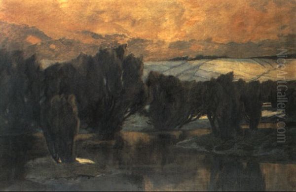 Winterabend In Den Wacholdern Oil Painting by Ludwig Dill