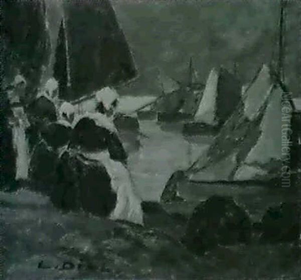 Fischerfrauen Am Strand Bei Den Booten Oil Painting by Ludwig Dill