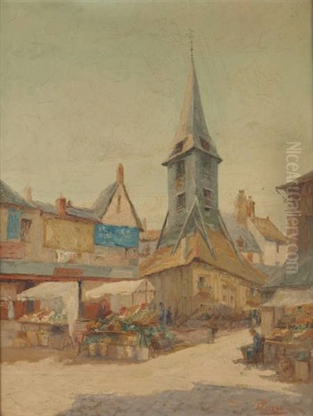 Honfleur Le Marche Oil Painting by Adolf Alexander Dillens