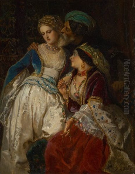 Les Favorites (orientaliste) Oil Painting by Adolf Alexander Dillens