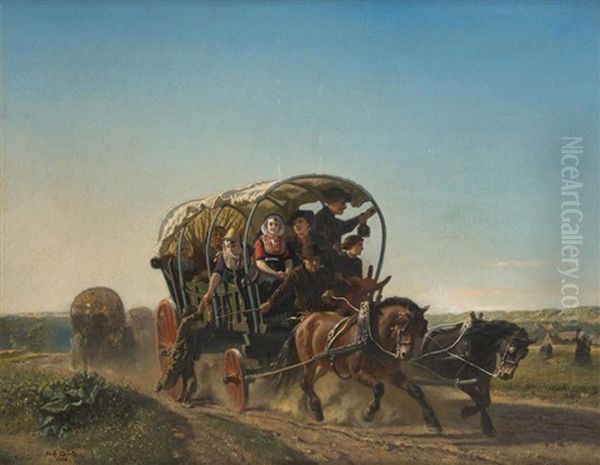 Le Chariot Attele Sur Fond De Paysage Oil Painting by Adolf Alexander Dillens