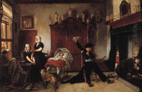 Scene De Famille Dans Un Interieur En Zelande Oil Painting by Adolf Alexander Dillens