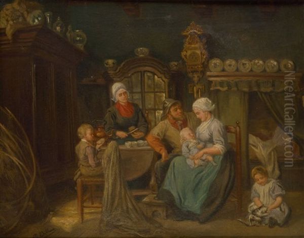 L'heureux Menage De Pecheurs Hollandais Oil Painting by Albert (Albrecht) Dillens