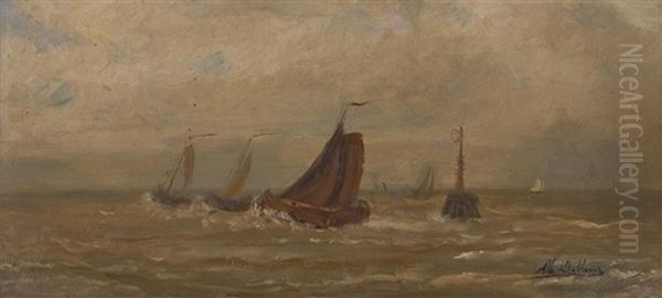 Barque De Peche Avant L'orage Oil Painting by Albert (Albrecht) Dillens