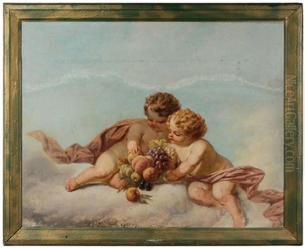 Putti With Fruit Oil Painting by Hendrick Joseph Dillens