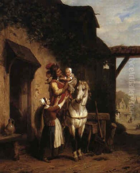 The Cavalier's Return Oil Painting by Hendrick Joseph Dillens