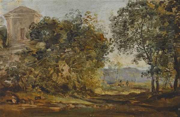 Landschaft Mit Kirche Oder Tempel Oil Painting by Georg Maximilian Johann Von Dillis