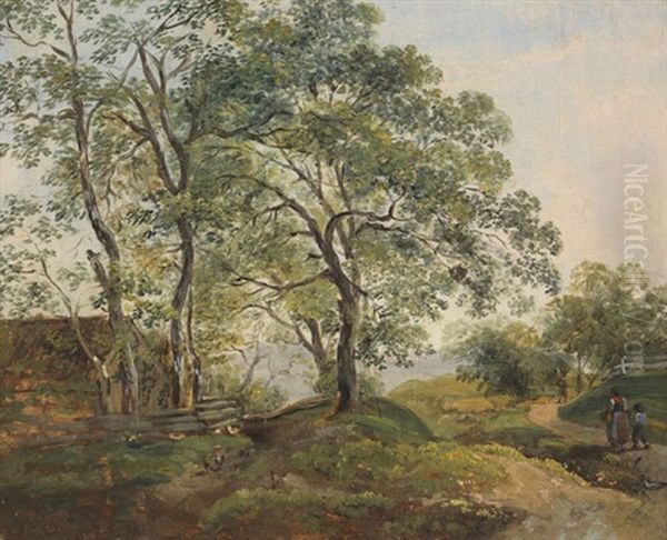 Hugelige Baumlandschaft Mit Hutte Oil Painting by Georg Maximilian Johann Von Dillis