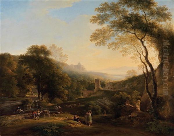 Romische Landschaft (der Alte Turm Bei Marino) Oil Painting by Georg Maximilian Johann Von Dillis