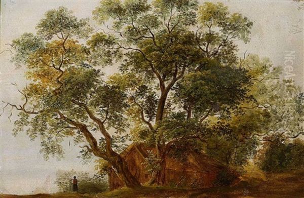 Hauschen Unter Baumen Oil Painting by Georg Maximilian Johann Von Dillis