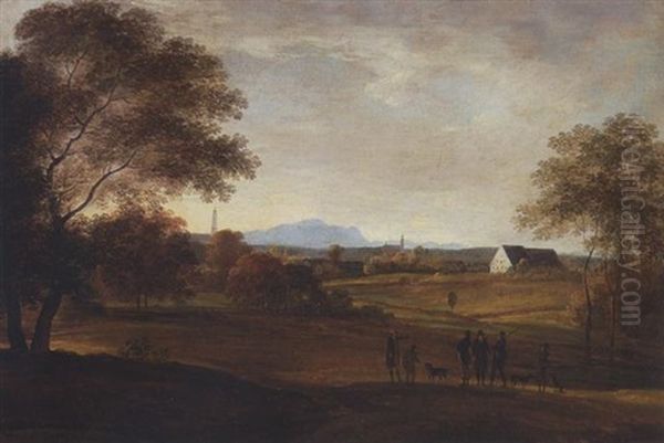 Jagdgesellschaft Vor Oberbayerischer Landschaft (bei Dietramszell?) Oil Painting by Georg Maximilian Johann Von Dillis