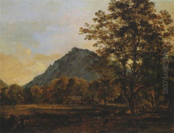 Bauernhauser Im Talgrund Oil Painting by Georg Maximilian Johann Von Dillis